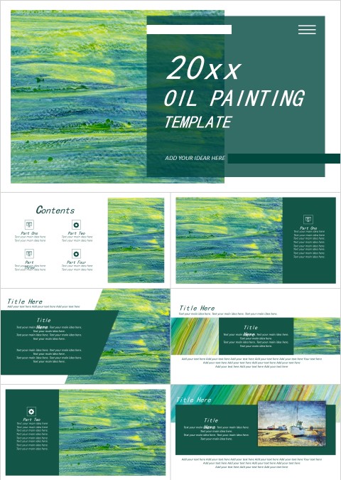 绿色清新油画风格工作总结PPT