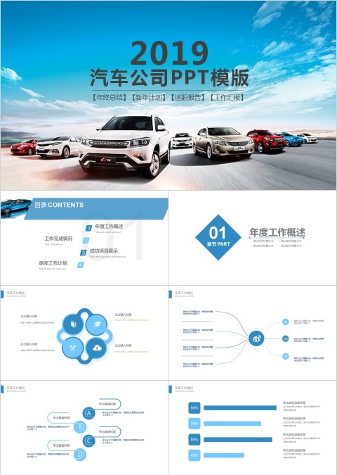 简约蓝色汽车公司PPT模版