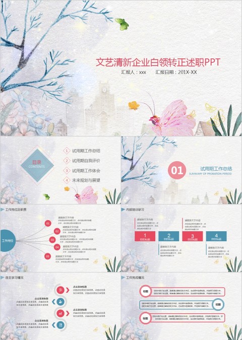 文艺清新企业白领转正述职PPT
