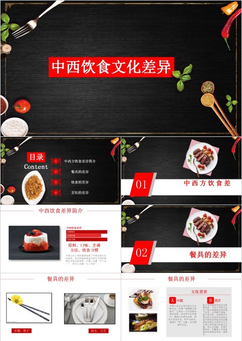 创意简约中西饮食文化差异PPT模板