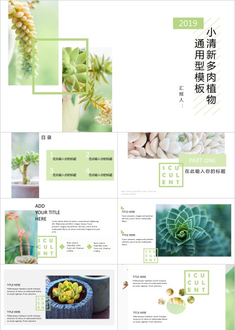 小清新多肉植物主题背景商务通用型模板PPT