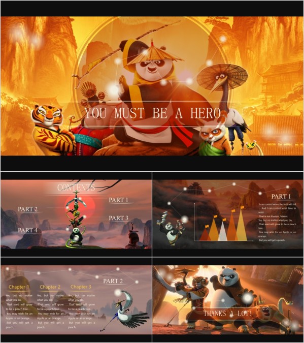 卡通功夫熊猫主题电影PPT模板