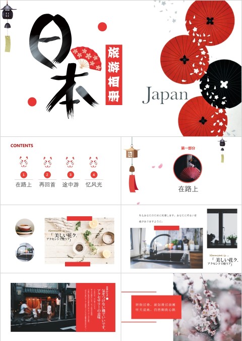 和风浮世绘之日本旅游相册精美动态PPT