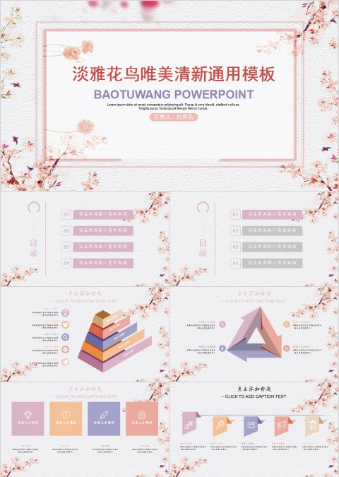 淡雅花鸟唯美清新通用模板PPT