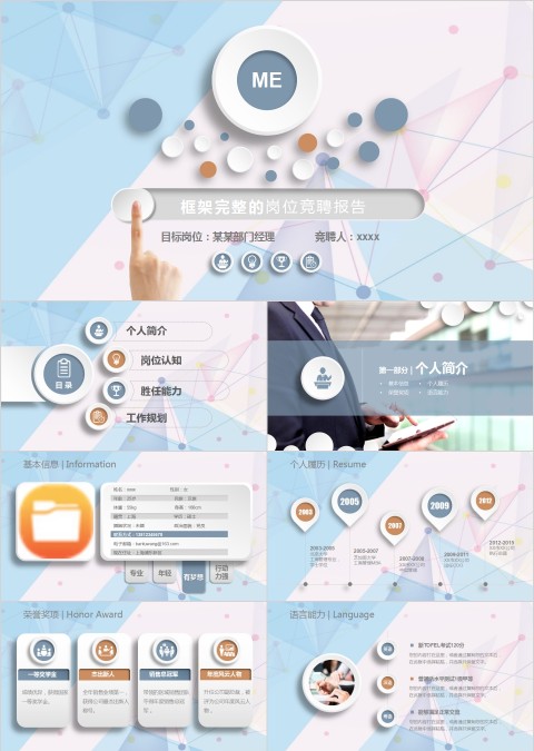 蓝色清新框架完整岗位竞聘报告PPT
