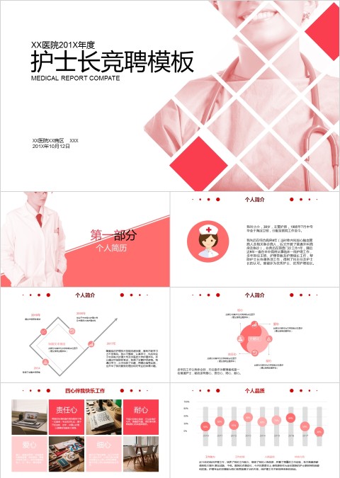 粉色粉红色护士长竞聘模板PPT