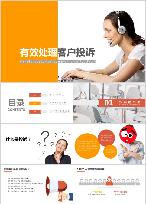 简约清新有效处理客户投诉PPT