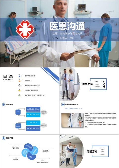蓝色简约医患关系沟通ppt