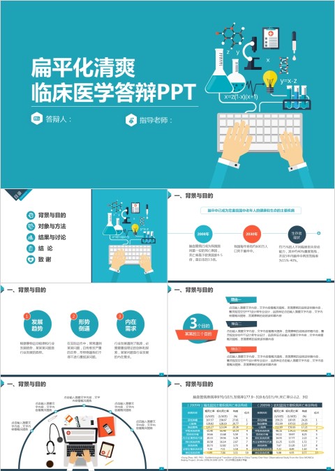 扁平化清爽临床医学答辩PPT模板