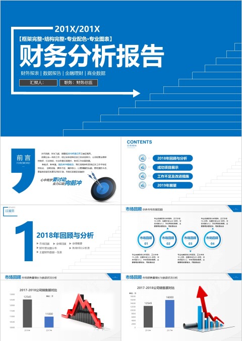 蓝色财务总结分析报告ppt