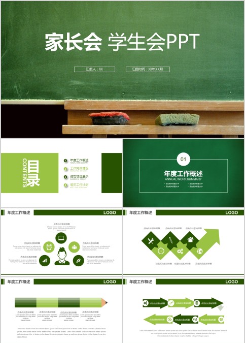 绿色简约板报风初高中家长会PPT