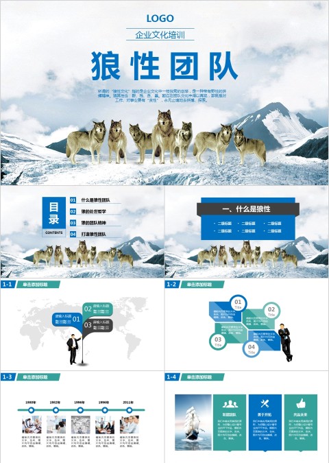 狼文化狼性企业团队合作企业团队建设培训课件PPT模板