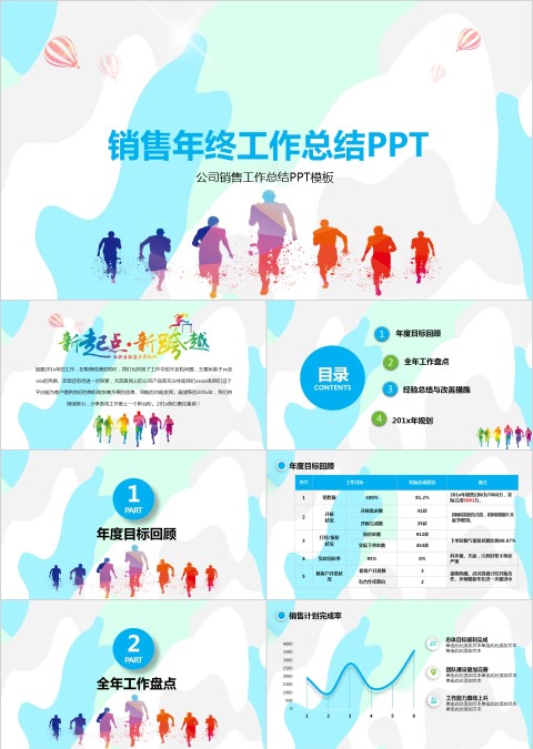 彩色清新框架全面企业销售部年终工作总结汇报PPT模板