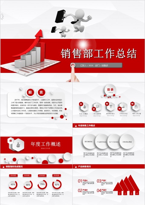 红色简约销售工作总结方案PPT