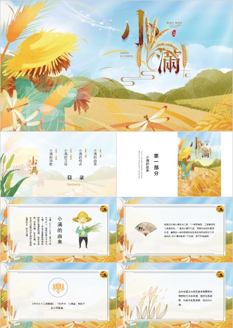 简约麦穗二十四节气之小满ppt模板
