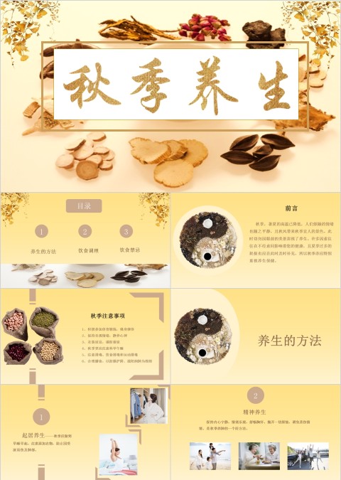 黄色清新秋季养生中医保健ppt