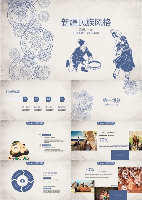 蓝色新疆民族风格PPT模板