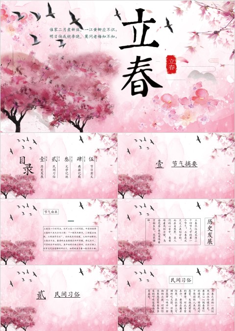 小清新温暖立春时节总结介绍ppt模板