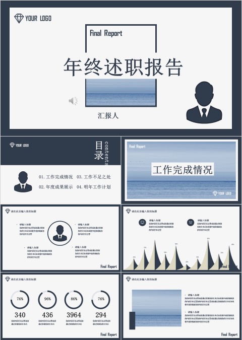 蓝色简约清新年终述职报告PPT