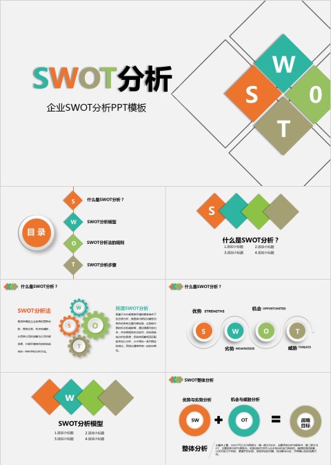 彩色SWOT分析报告PPT模板