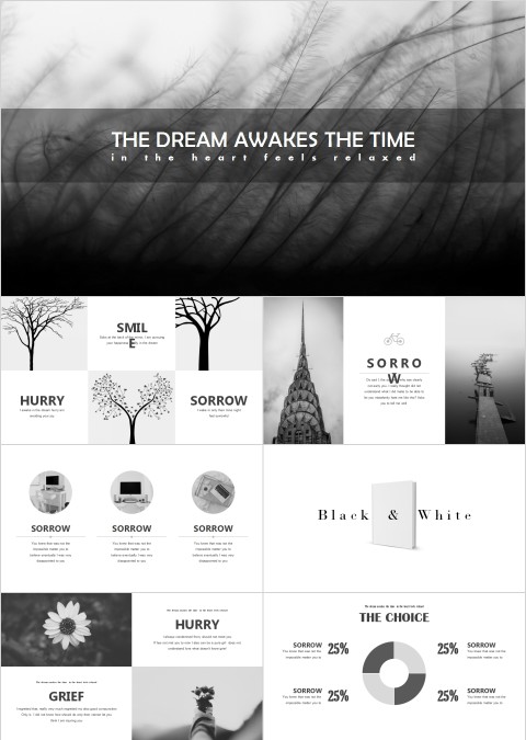 全动态简约简单大气黑白色欧美极简PPT