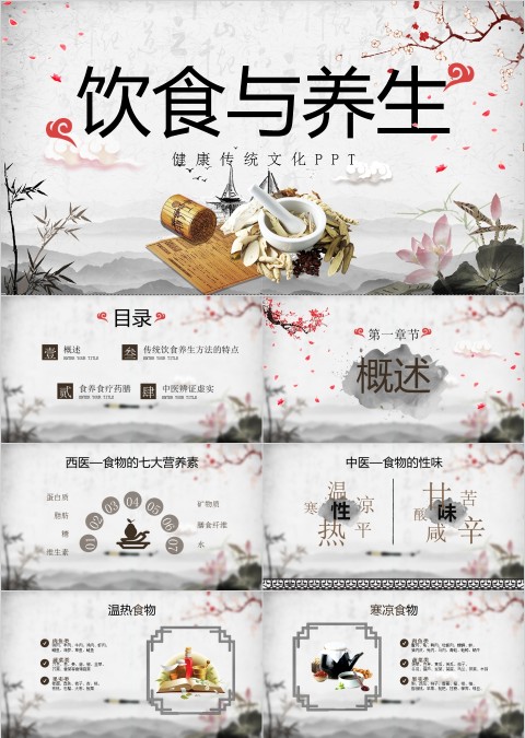中国风清新饮食与养生中医ppt模板