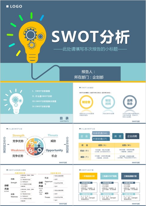 黄色简约SWOT分析优劣势商务报告PPT模板