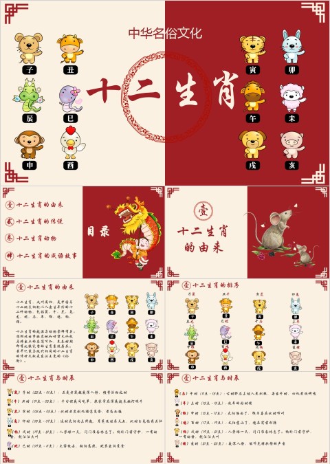 中华名俗文化十二生肖介绍PPT模板