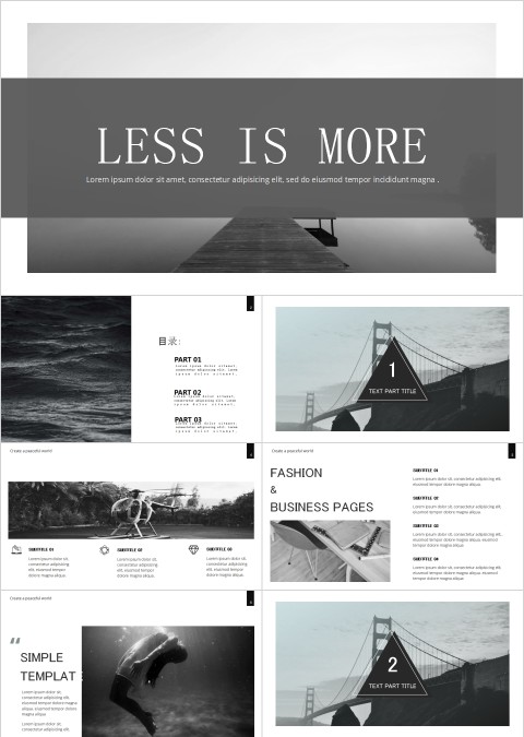 欧美极简PPT创意欧美杂志风创业书PPT模板 