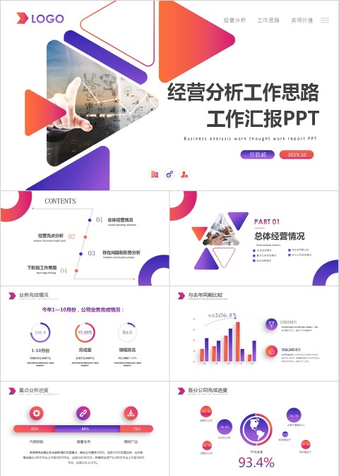 简约大气渐变色经营分析工作思路工作汇报