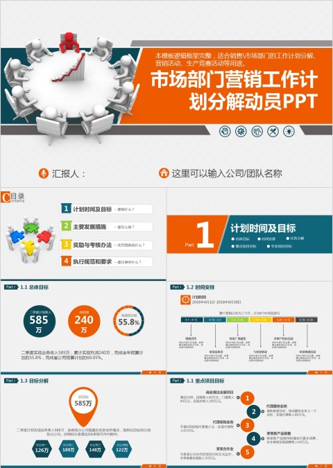 大气市场部门营销工作计划分解动员PPT模板