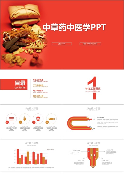 红色简约大气中草药中医学PPT