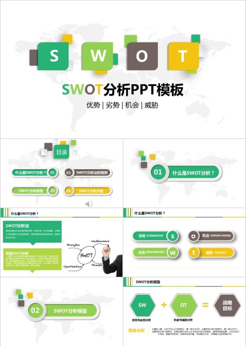 绿色简约商业会议演讲SWOT分析PPT模板