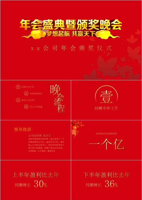 红色简约恭贺新春企业年会PPT