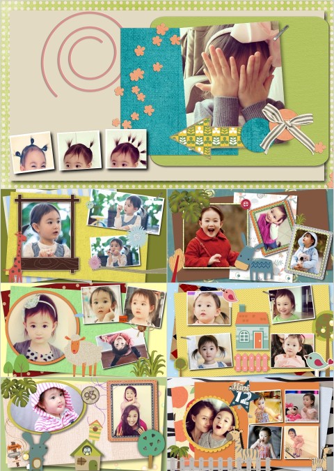 彩色简约卡通宝贝成长相册PPT