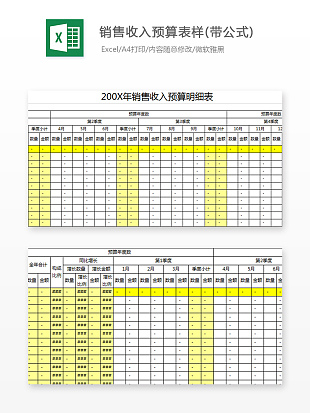 公司财务销售收入预算明细情况表excle模板