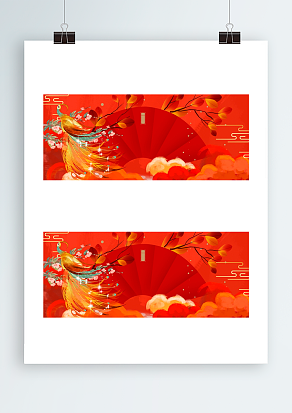 红色美丽孔雀背景墙