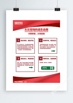 火灾现场的逃生自救宣传海报