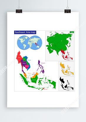 地球仪彩色东南亚ai矢量地图