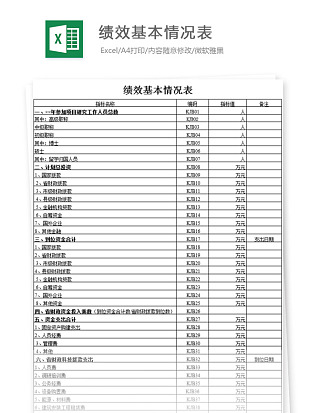 清晰易懂绩效基本情况表Excel表格