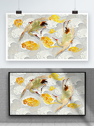 仙鹤金盏祥云古典背景墙