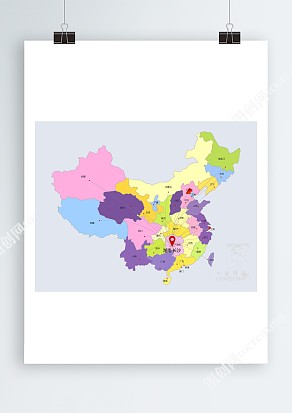 彩色中国坐标辐射地图