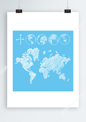 蓝色Ai素描矢量国家地图