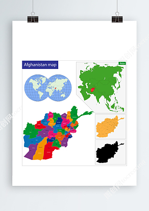地球仪彩色阿富汗AI板块地图