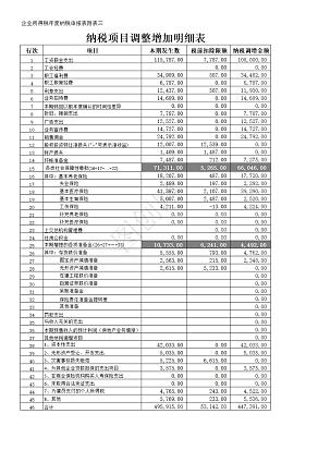 纳税项目调整增加明细表