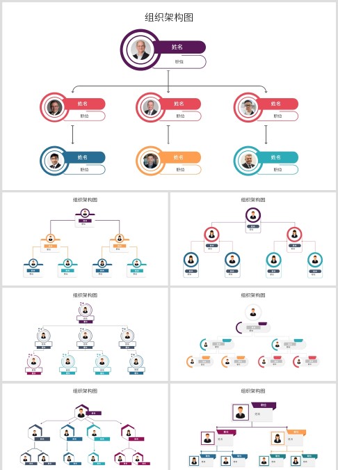 多彩大气企业组织架构图PPT模板
