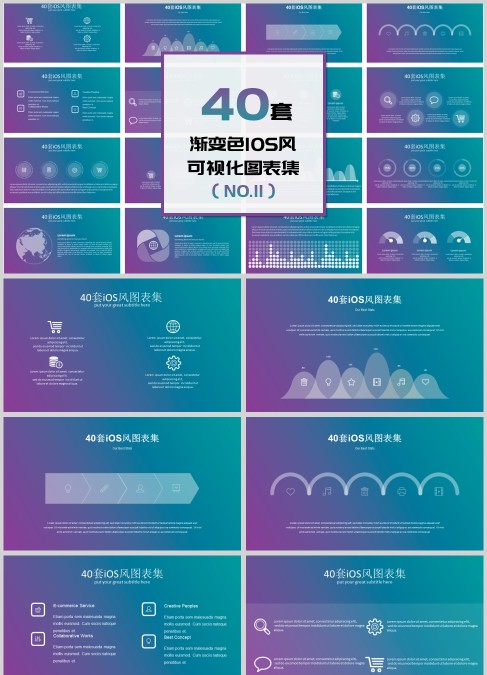 40套渐变色IOS风可视化PPT图表集