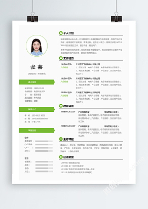 浅绿色经典风格简历模板