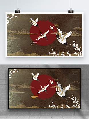 金色大气仙鹤图案装饰背景