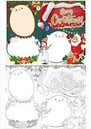 卡通圣诞节英文手抄报word模板